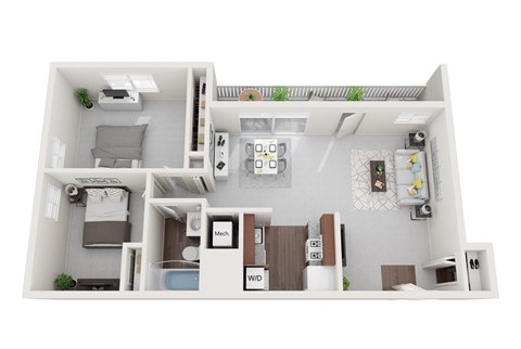Floor plan for 2 beds, 1 bath, 654 sqft